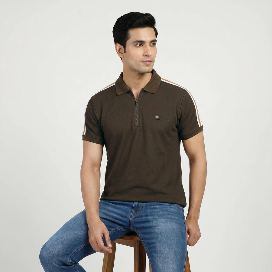 Men's Olive Green Collared Casual T-Shirt, Olive, large