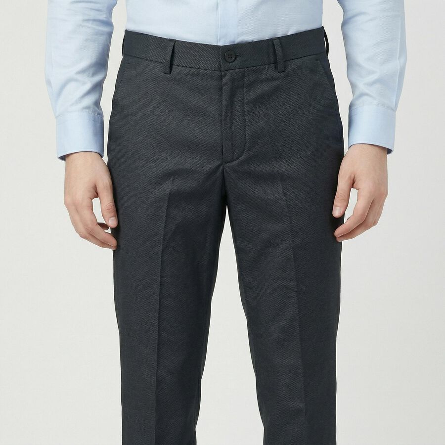 Men's Navy Blue Slim Fit Flat-Front Formal Trousers, Dark Blue, large