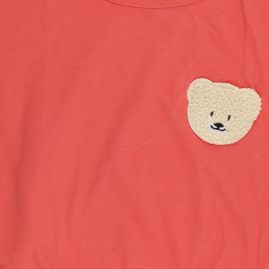 Girls' Coral Cotton Round Neck Casual T-Shirt, मूँगा (कोरल), large