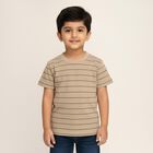 Boys Muted Beige Crew Neck Casual T-Shirt, Beige, small