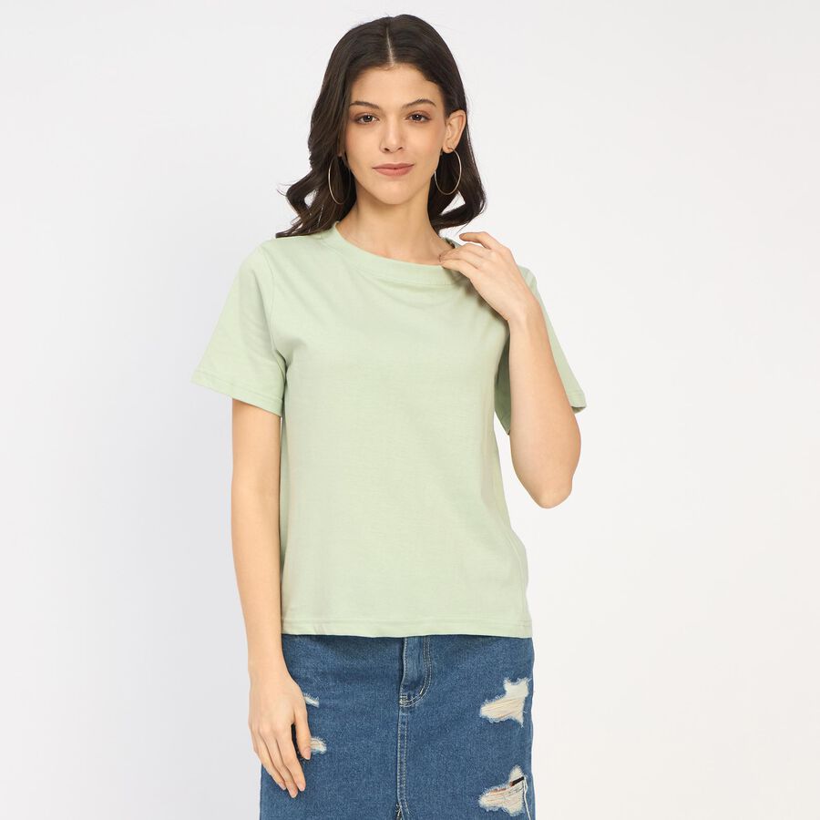 Ladies' 100% Cotton Round Neck T-Shirt, Light Green, large