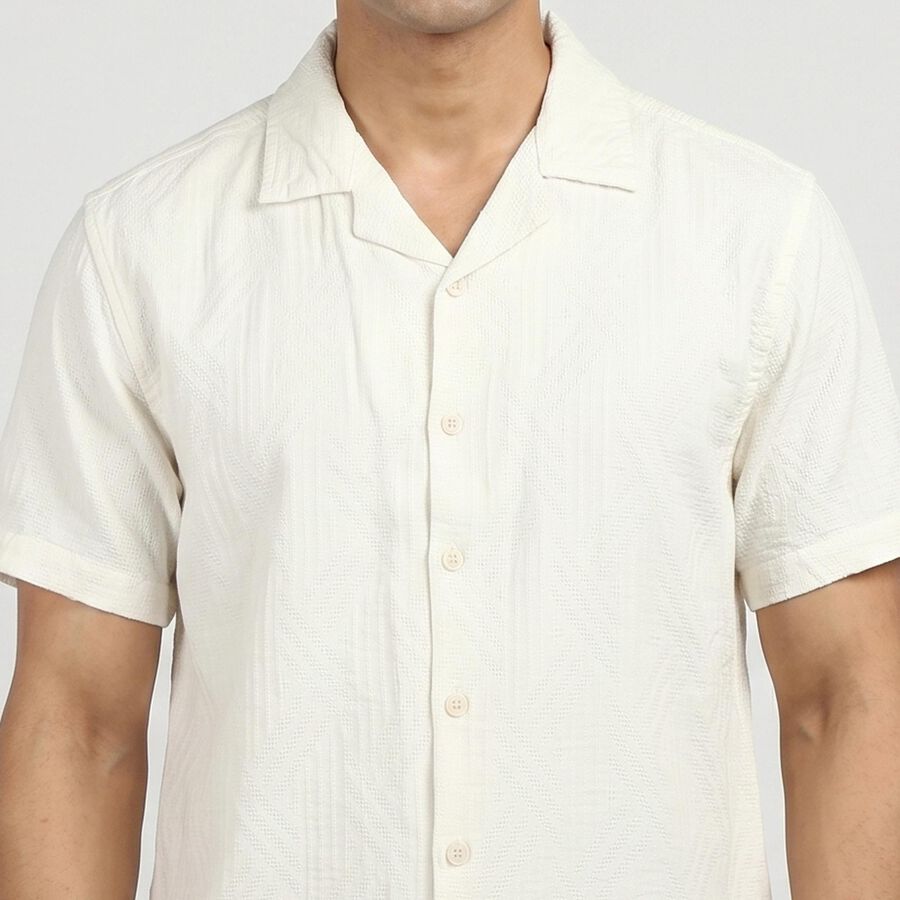 Men's Cream Camp Collar Casual Shirt, Off White, large