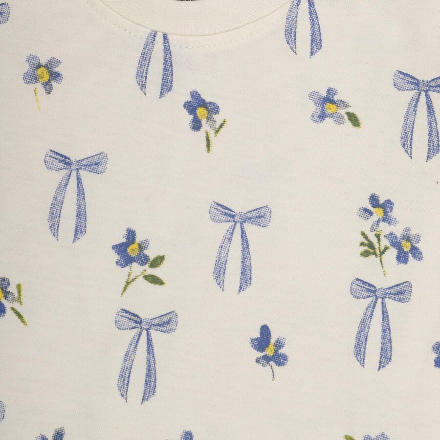 Girls' Off White Cotton Round Neck Casual Top, ऑफ व्हाइट, large image number null