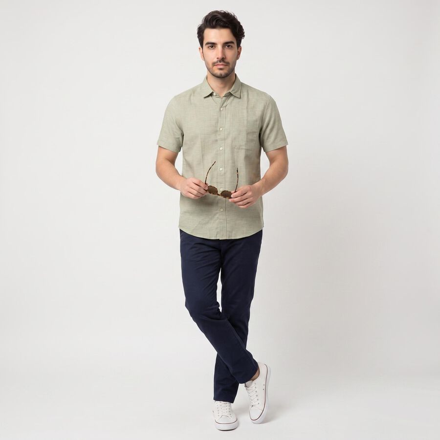 Men's Sage Green Spread Collar Shirt, Light Green, large