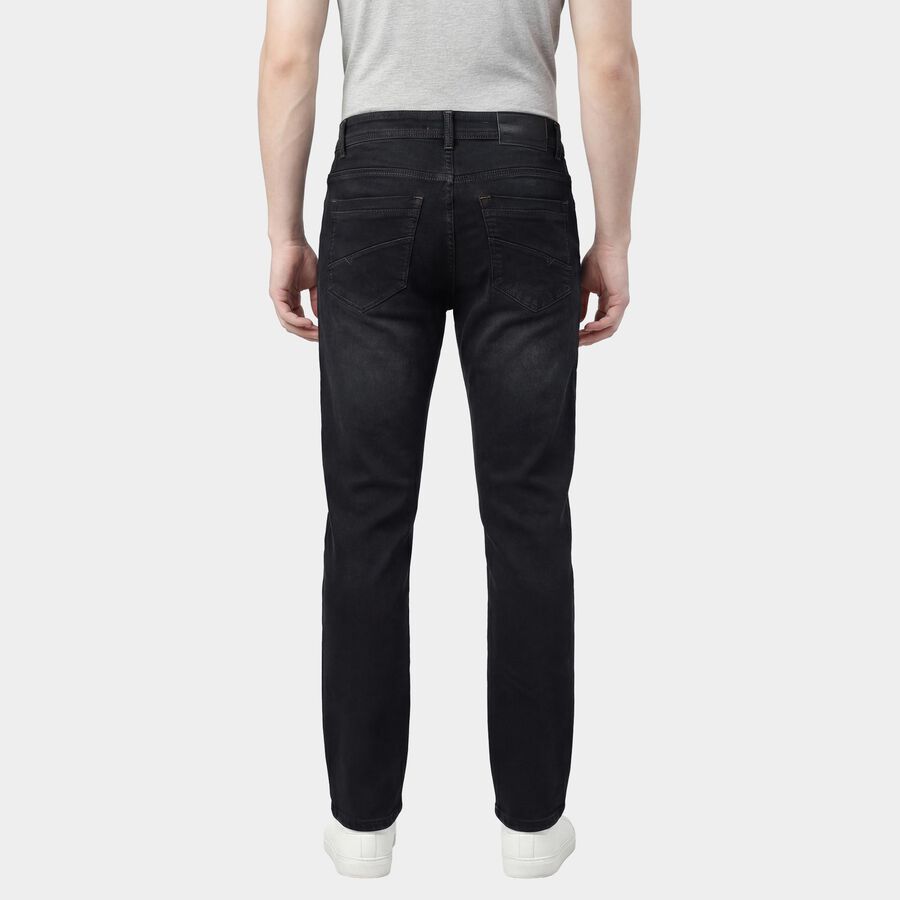 Men's Navy Blue Slim Fit Washed Jeans, गहरा नीला, large