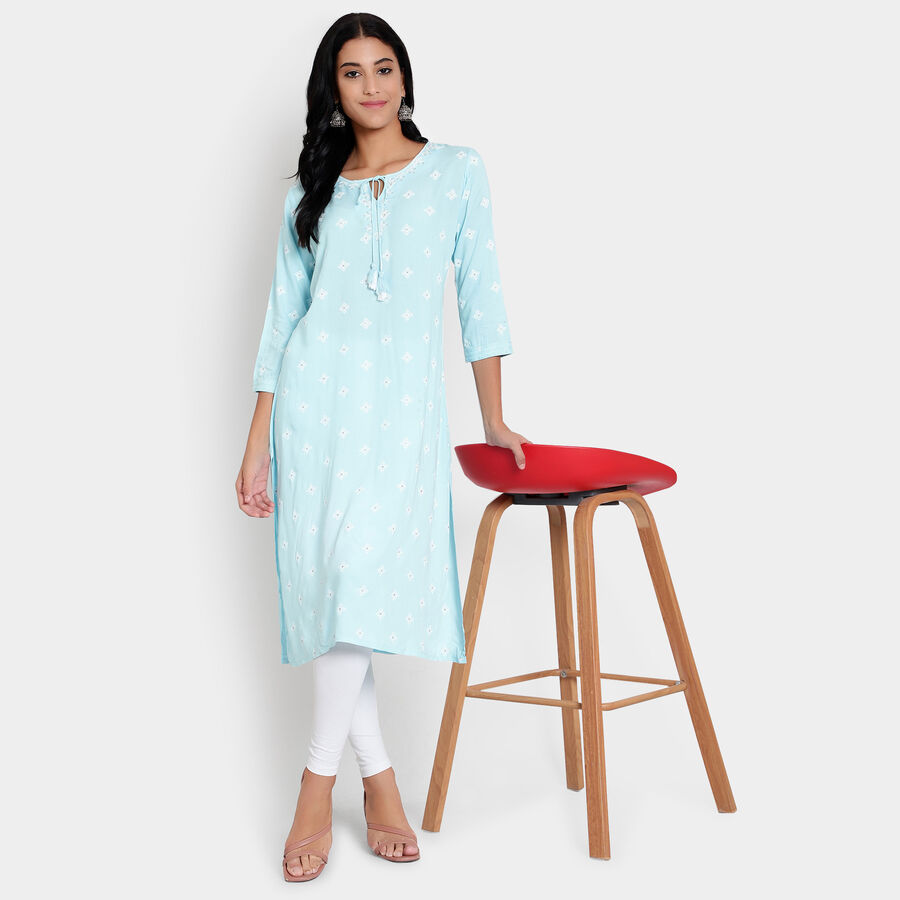 3/4th Sleeves Straight Kurta, Light Blue, large image number null