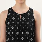 Women's Black Tie-Up Neck Printed Kurta, Black, small image number null