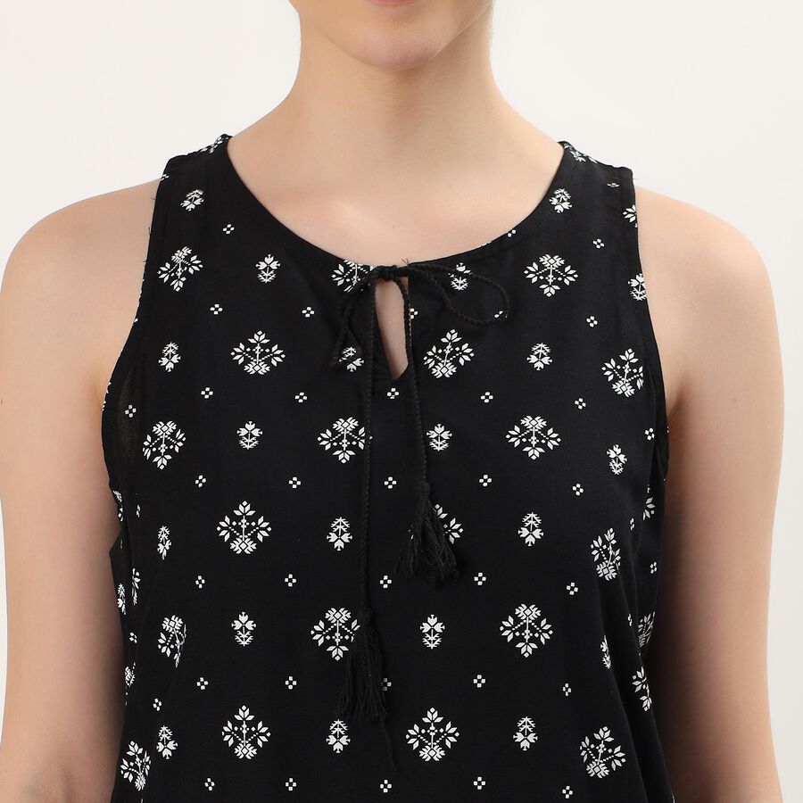 Women's Black Tie-Up Neck Printed Kurta, Black, large image number null