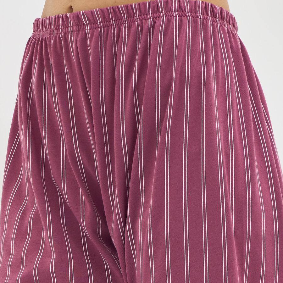 Women's Deep Berry Striped Relaxed Fit Full-Length Pyjama, Pink, large image number null