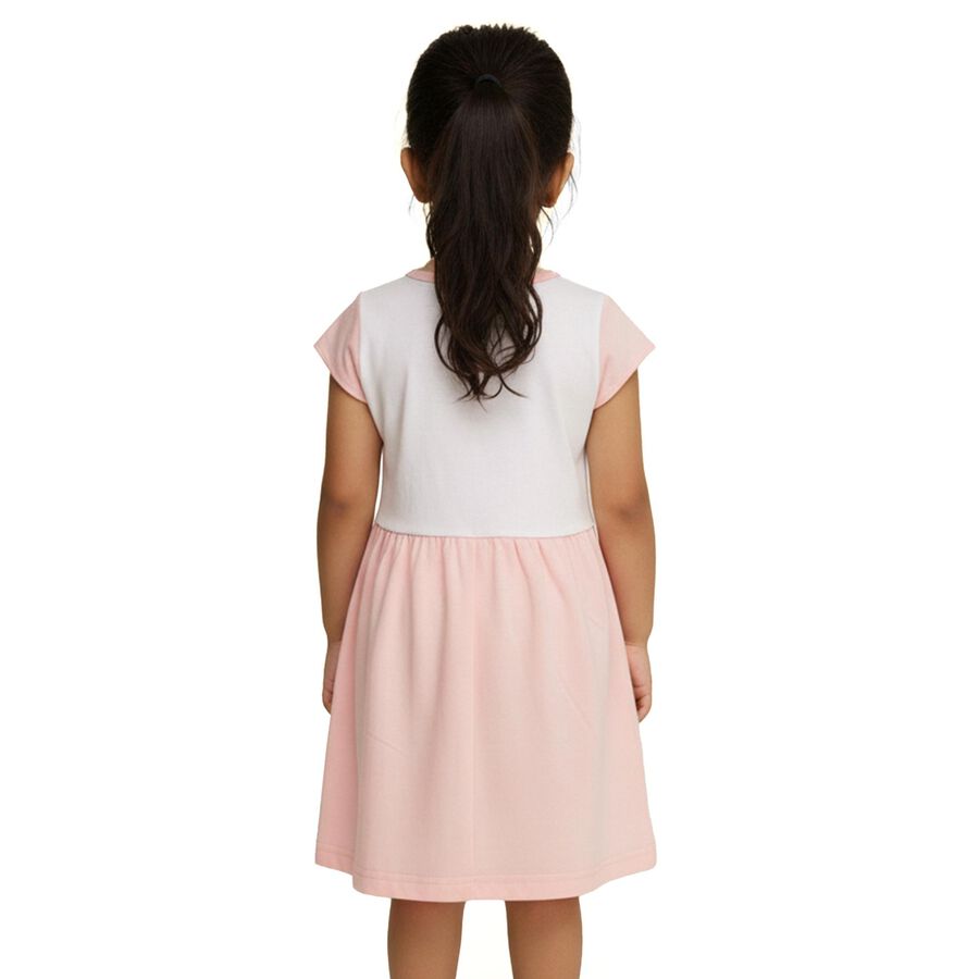 Girls' Soft Pink Strawberry Printed Flared Frock, Light Pink, large image number null