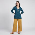 Women's Teal V-Neck Printed Straight Kurti, Teal Blue, small
