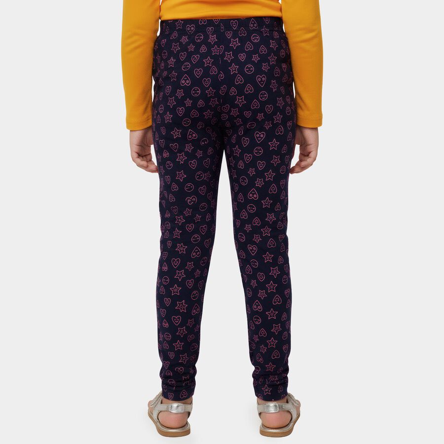 Girls' Navy Blue Printed Cotton Blend Pyjama, Navy Blue, large