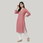 Women's Purple V-Neck Embroidered Kurta, बैंगनी, small