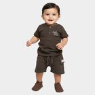 Infants' Charcoal 100% Cotton Henley Neck Printed Baba Suit, चारकोल, small