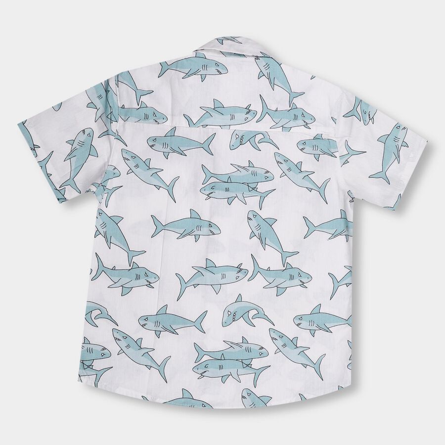 Kids' Bright White Cotton Classic Collar Casual Shirt, Off White, large image number null