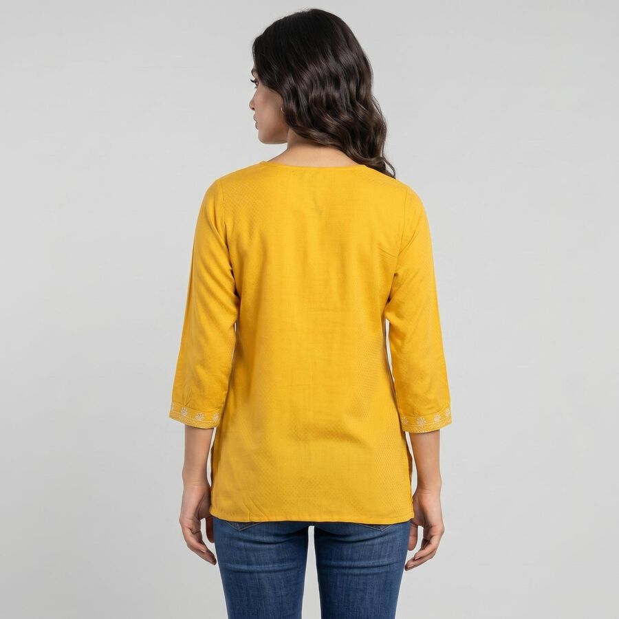 Women's Yellow Solid Straight Kurti, Yellow, large