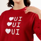 Women's Bright Cherry Red Crew Neck Casual Sweatshirt, लाल, small image number null