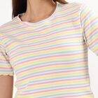 Women's Pastel Yellow Round Neck Casual Crop T-Shirt, Yellow, small image number null