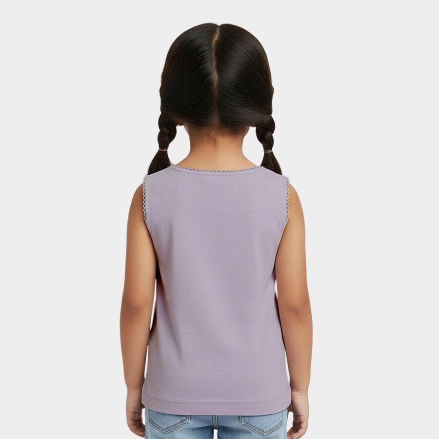 Girls' Lilac Cotton Round Neck Casual Vest, Lilac, large
