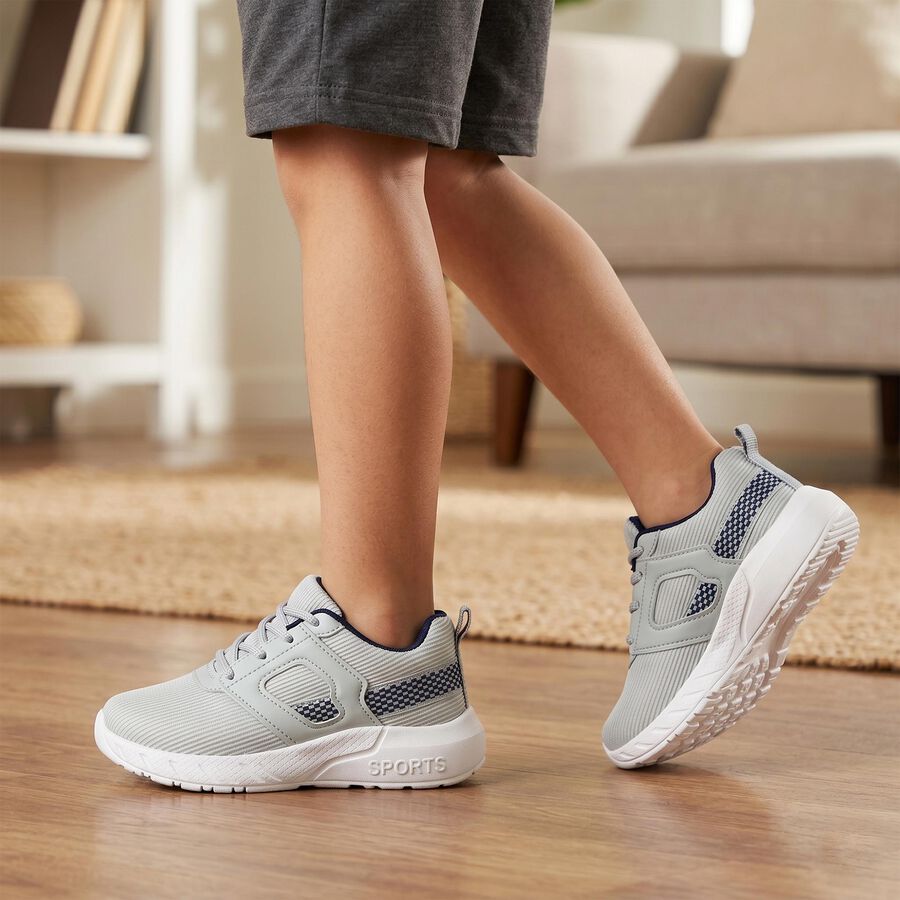Boys Grey Lace-Up Sneakers, Grey, large