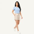 Women's Beige Regular Fit Checked Shorts, गहरा पीला, small