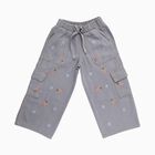 Girls' Light Grey Wide-Leg Embroidered Cargo Jeans, Light Grey, small