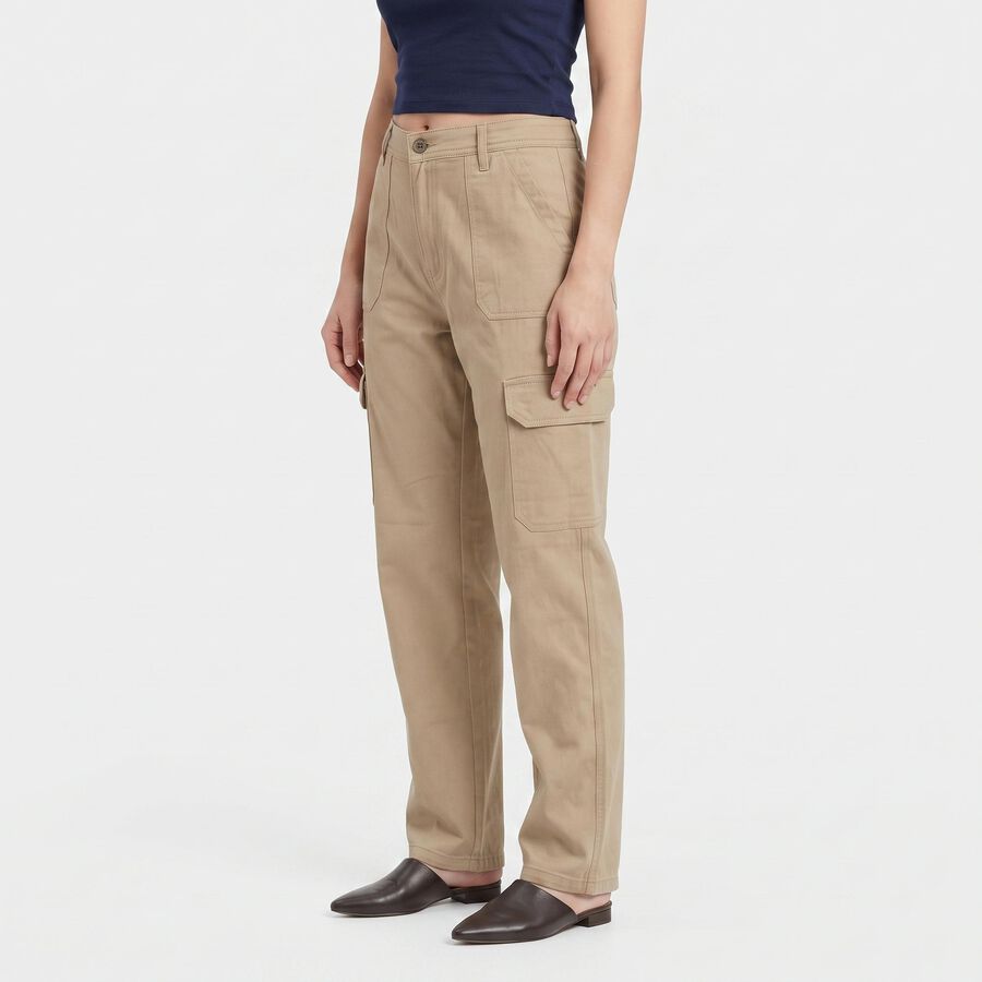 Women's Beige Straight Fit Cargo Trousers, गहरा पीला, large