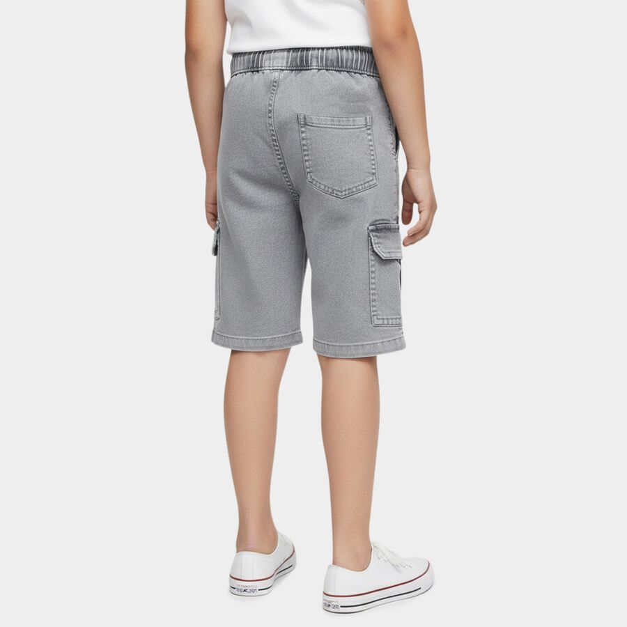 Boys Light Grey Regular Fit Printed Elastic Waist Bermuda Shorts, Light Grey, large