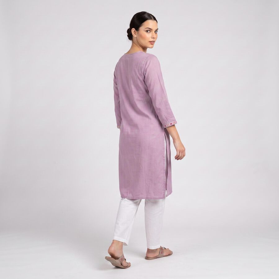 Women's Lilac V-Neck Embroidered Kurta, Lilac, large