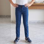 Boys Navy Blue Drawstring Waist Jeans, Dark Blue, small