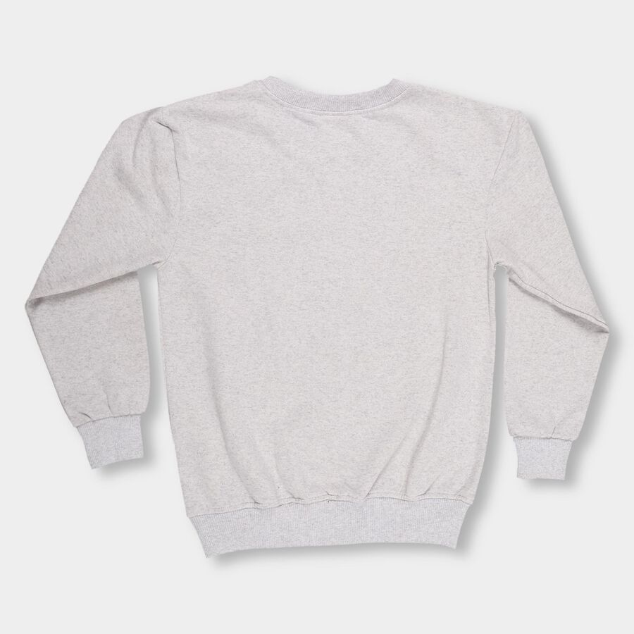 Boys Light Grey Crew Neck Casual Sweatshirt, Ecru Melange, large image number null