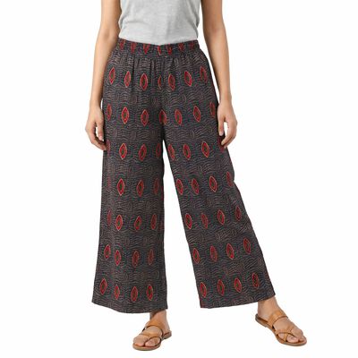 Women's Blue Regular Fit Printed Palazzos