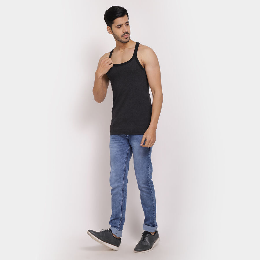 Cotton Solid Sleeveless Gym T-Shirt, Dark Grey, large image number null