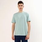 Men's Teal Cotton Round Neck Minimalist T-Shirt, Aqua, small