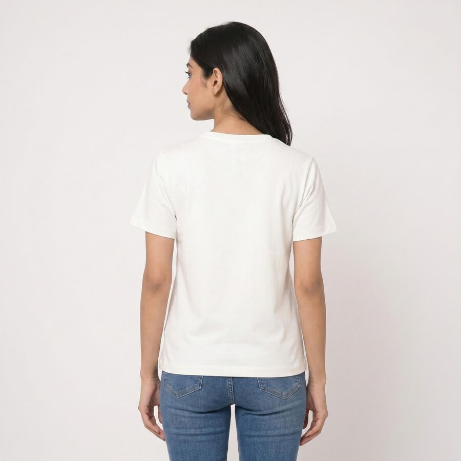 Women's White Round Neck Regular T-Shirt, White, large