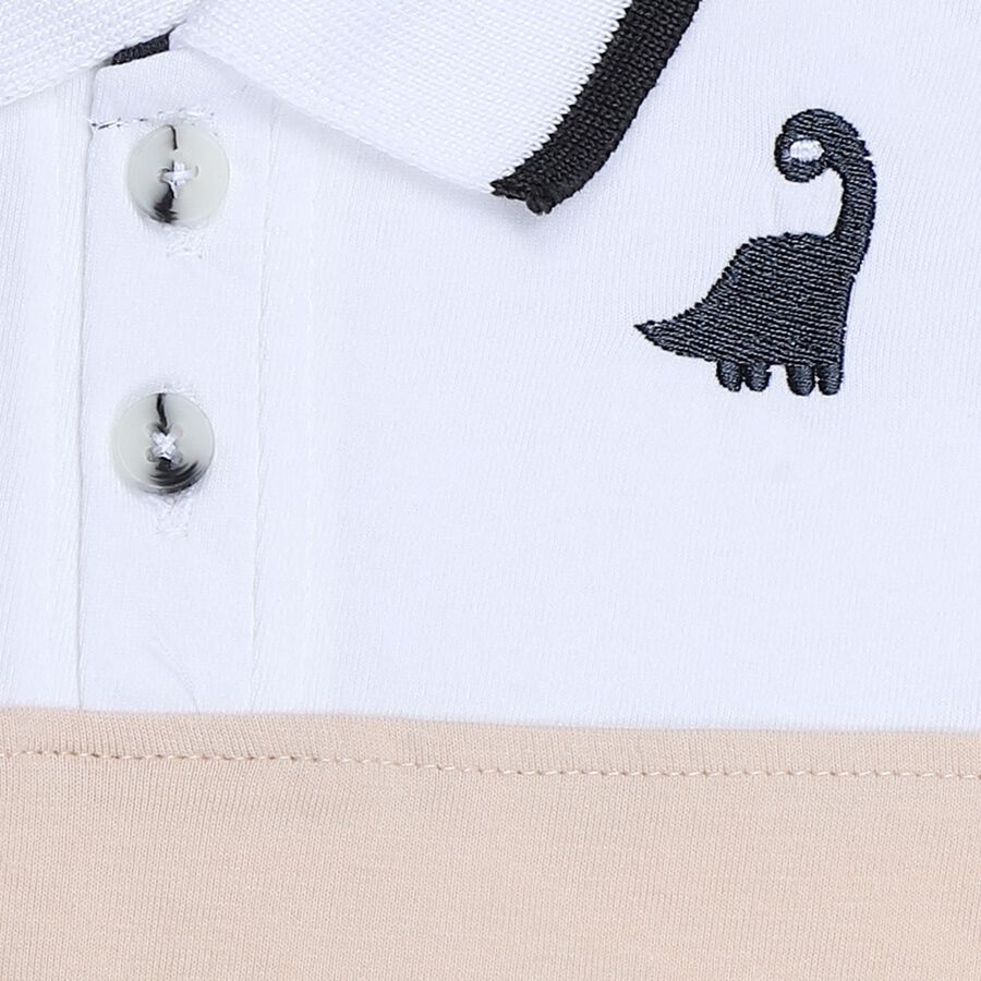 Infants' Beige 100% Cotton Polo Neck Colorblocked Baba Suit, Beige, large