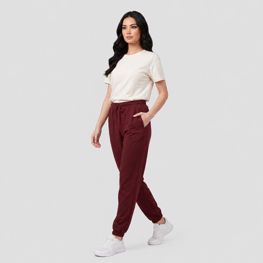 Women Wine Jogger Fit Solid Track Pants, वाइन, large