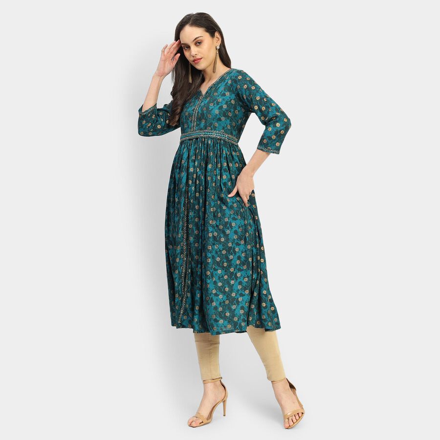 Ladies' Kurta, Teal Blue, large image number null