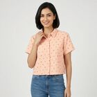 Women's Light Pink Half Sleeve Spread Collar Casual Shirt, Light Pink, small