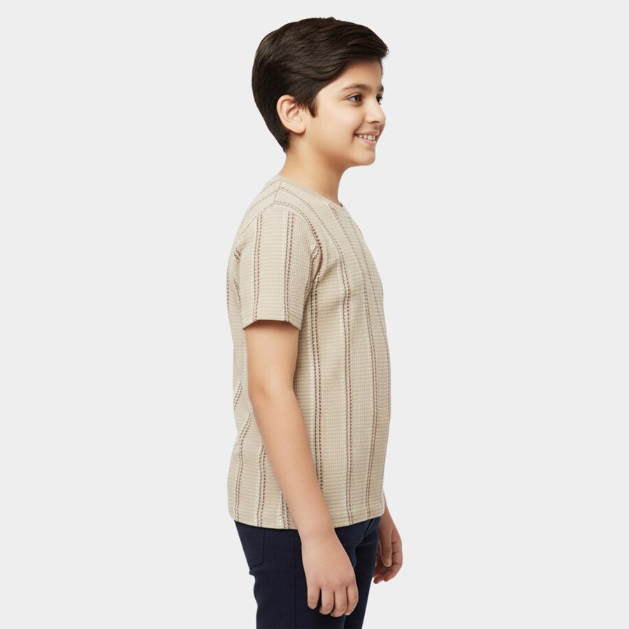 Boys Beige Round Neck Casual Half Sleeve T-Shirt, Beige, large