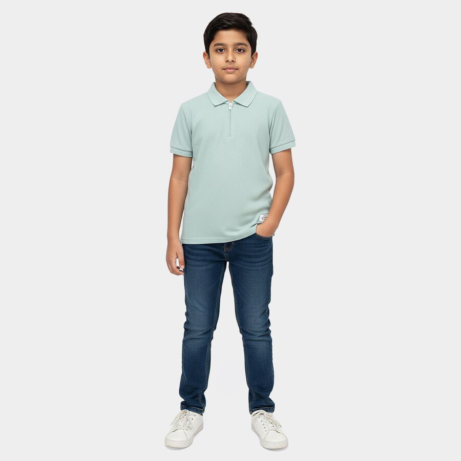 Boys Light Green Cotton Round Neck Casual T-Shirt, हल्का हरा, large