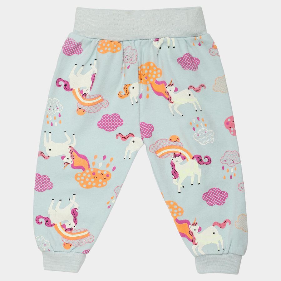 Infants' Light Blue Jogger Fit Unicorn Printed Cotton Pyjama, हल्का नीला, large