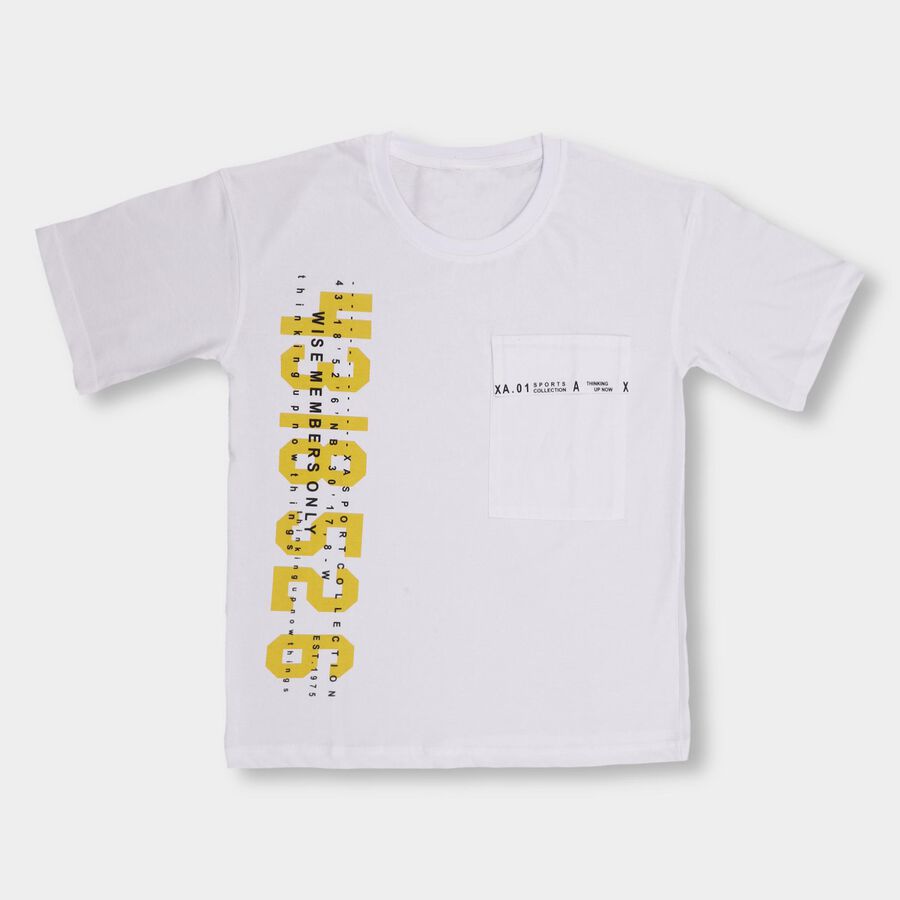 Boys' 100% Cotton Half Sleeves T-Shirt , White, large image number null