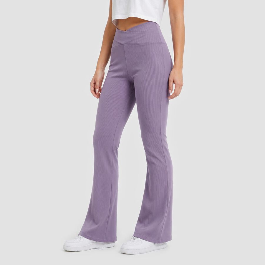 Women's Lilac Flared Fit Ribbed Tights, Lilac, large