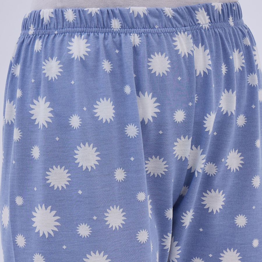 Women's Light Powder Blue Floral Printed Elastic Waist Pyjama, Mid Blue, large image number null