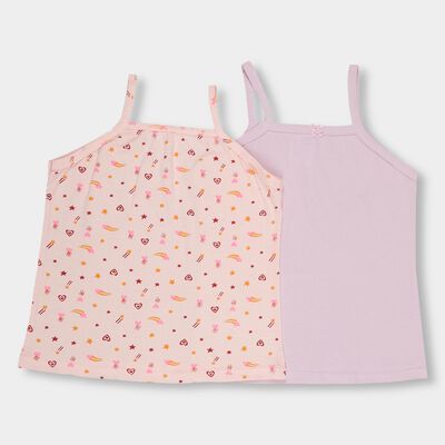 Girls' Pastel Pink Cotton Square Neck Casual Vest