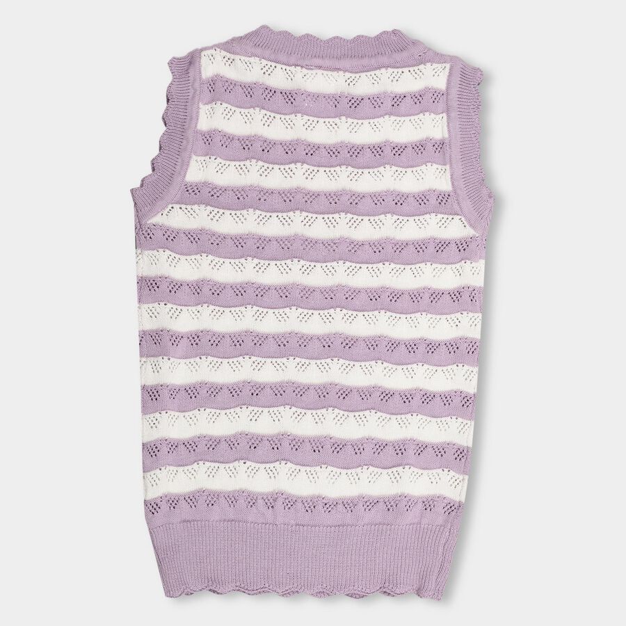 Girl's Light Lavender and White Cotton Crew Neck Casual Tunic, लाइलेक, large image number null