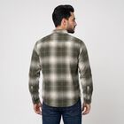 Men's Olive Green Cotton Long Sleeve Checked Casual Shirt, Olive, small