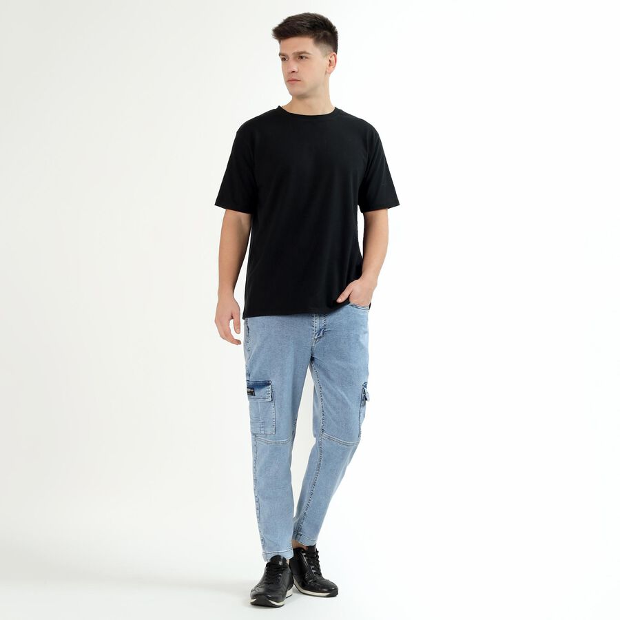 Men's Light Blue Relaxed Fit Cargo Jeans, हल्का नीला, large image number null