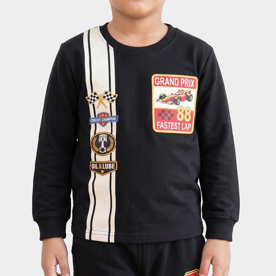 Boys' Black Round Neck Graphic Baba Suit, Black, large